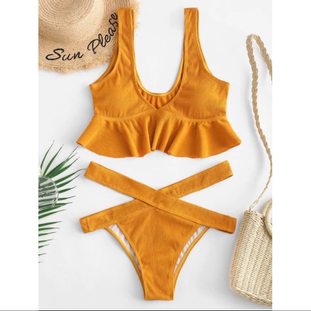 ZAFUL Ribbed Flounce Cutout Tankini Set